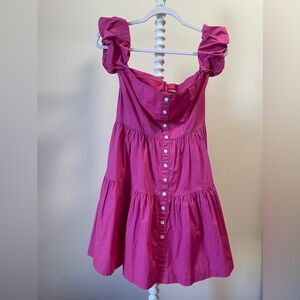 Staud Elio Pink Dress Size 4 Summer Spring Off Shoulder Tiered Puff Sleeve